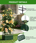 Self Watering Tomato Planter With Trellis And Water Level Indicator surrounded by flowering plants in a garden setting