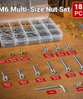 Heat Set Insert Kit 181 Pcs For 3D Printing With 60 M6 Threaded Inserts Screws Caps And 2 Heat Set Tips Plus A 60W Digital Soldering Iron For Precise Tinker Friendly Installations With Stand And Tweezers, M6 sizes on tray