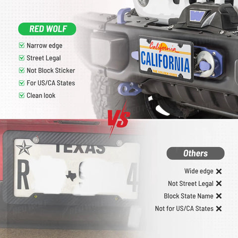 Stainless Steel License Plate Bracket And Frame Kit For Front Bumper Universal Fit 6x12 Inch Plate Holder with license plate installed on car.