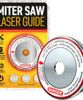 Miter Saw Laser Guide packaging from Amazon; round laser discs, yellow label, includes 3 LR44 batteries