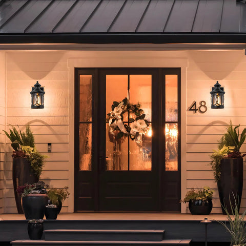Two Pack Outdoor Wall Lights For Porch And Exterior Use Matte Black Sconces With Clear Glass Shade Waterproof Weather Resistant