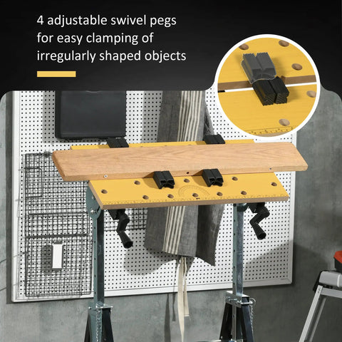 Tough As Nails Adjustable Work Bench Tool Table with four adjustable swivel pegs for clamping irregularly shaped objects.
