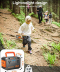 88.8Wh Portable Power Station For Camping And Off Grid Living With 150W AC And 30W USB C, child hiking with power station