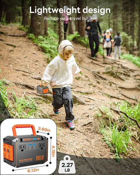 88.8Wh Portable Power Station For Camping And Off Grid Living With 150W AC And 30W USB C, child hiking with power station