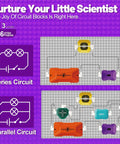 Circuit Science Kit for Kids With 76 STEM Projects showing series and parallel circuit setup diagrams.