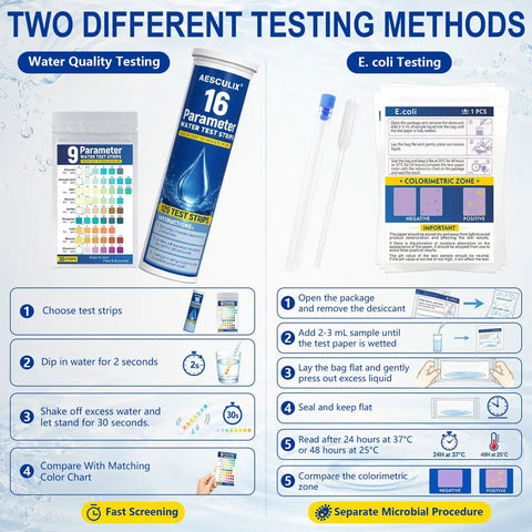 All In One 26 Parameter Water Test Kit With 158 Reagent Strips For Tap And Well Water Checking PH Hardness Chlorine Lead Iron Copper testing methods and instructions.
