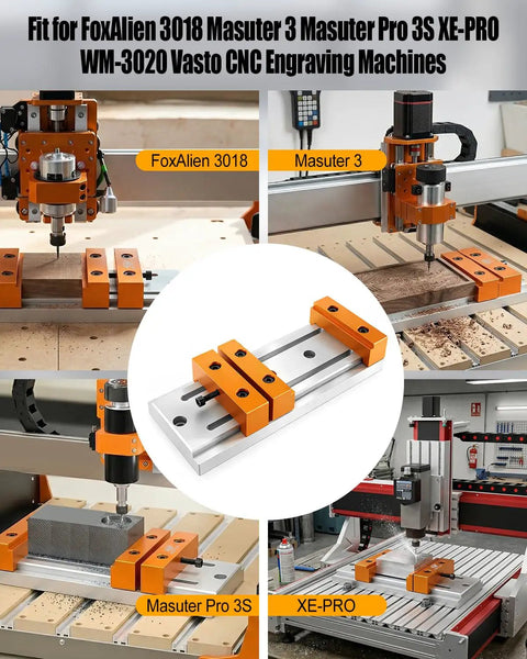 Compact Aluminum Alloy Bench Vise Featuring Slick Low Profile Build Dead Simple Setup Rock Solid Grip For CNC Engraving Machines  in action with FoxAlien 3018 and Masuter 3.