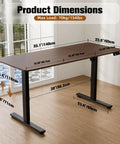 Product dimensions of 55 Inch By 24 Inches Electric Standing Desk, showing height adjustable features and ergonomic walnut finish.