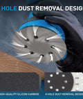 Get That Shiny Finish With These 100 Assorted 5 Inch Wet Dry Sanding Discs Featuring 8 Holes Hook And Loop Design For Wood Auto Body Metal Work ranging From 180 To 5000 Grits Perfect For Orbital Sanders And Serious Detailing Jobs. Close-up of 8-hole dust removal design on a sanding disc attached to an orbital sander.