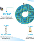 Premium Pro Grade 10 Foot Braided Airbrush Hose With US Quick Connect And One Eighth To One Quarter Inch Adapter in coil form.