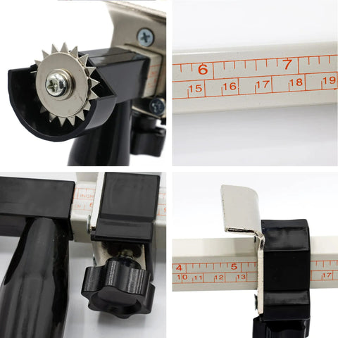 Box Resizer Tool With Scoring Wheel For Cardboard Boxes And Shipping Boxes, close-up of scoring wheel and measuring guides
