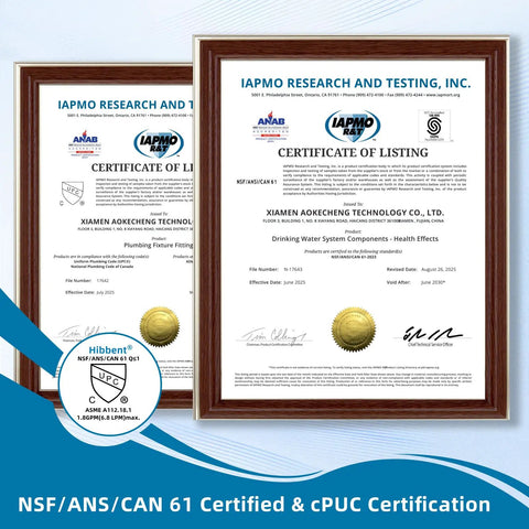 Certificates of NSF/CAN 61 and cUPC Certification for Dual Function Chrome Kitchen Faucet Aerator With 360 Swivel Spray