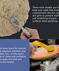 Polishing And Buffing Pad Cleaning Spur Tool And Foam Pad Conditioning Brush For Auto Detailing Pro Grade Detailer Kit To Revitalize Microfiber Bonnets And Pads And Extend The Life Of Compound Polish And Wool Pads, metal spur on wool pad and yellow brush on foam pad