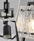 Close-up of Next Level 2 Pack Matte Black Pendant Lights With Textured Water Ripple Glass highlighting square design and details.