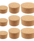 Nine Piece Cork Plugs Set In Three Tapered Sizes 28, 34, 48 Natural Soft Wood Bottle Stoppers For Wine Beer Glass Bottles And DIY Craft Projects
