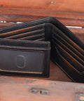 Open black USA Flag Bifold Wallet For Men With RFID Blocking Full Grain Leather Hand Burnished Design Extra Capacity