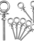 Eight Pack M8 Eye Bolts With Nuts And Washers For Heavy Duty Lifting And Tie Downs Five Sixteenth Inch Diameter Three Inch Long Stainless Steel Construction Includes Spring Washers, M8 eye bolts with washers