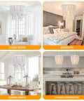 Two Tier White Wood Beaded Chandelier With Draped Maple Beads In Soft Painted White Finish Boho Farmhouse Pendant Light installed in various rooms.