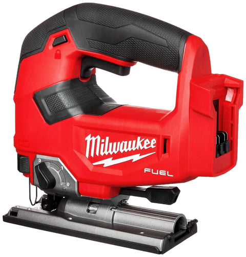 Milwaukee M18 FUEL D-handle jig saw bare tool; red cordless saw with metal base plate