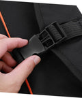 Close-up of black buckle on Yo Drummer Grab This Flat Out Tough Oxford Carrier Bag for Snare And Practice Pads.