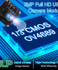 Image of the Dope 1080P USB2.0 Camera Module with 100 Degree Wide Angle No Distortion Lens, featuring the OV4689 sensor on a circuit board.