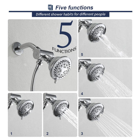 Two In One Handheld And Overhead Shower Head System In Chrome With Five Modes Four Inch And Four Inch Dual Shower Heads