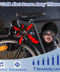 USB Rechargeable Bike Alarm With Remote Wireless Motion Sensor Anti Theft System For Bikes E Bikes Scooters And Motorcycles Waterproof Vibration Alarm With Mount Easy Install Security For Everyday Rides on bike with thief illustration