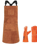 Beefy Heavy Duty Welding Apron With Gloves For Men, Heat And Flame Resistant Leather Shop Gear, Extra Long 24 By 36 Inches