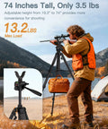 Hunter using 74 Inch Adjustable Rifle Tripod Stand With V Yoke Gun Rest, Beefy Aluminum Shooting Tripod in outdoor setting.