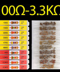 Carbon Resistor Assortment Kit 1/4W 5 Percent Tolerance 100 Ohm To 1 Megaohm, 20 labeled compartments, 100Ω-3.3kΩ