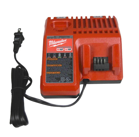 Compact 1/2 Inch Cordless Impact Wrench With Four Drive Speeds And Dedicated Bolt Removal Setting For Knocking Loose Stuck Fasteners Paired With An Eighteen Volt Two Amp Battery Pack And Standard Wall Charger for M12 and M18 batteries.