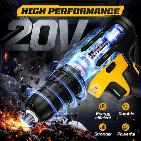 20V Cordless Drill Set With 2.0Ah Batteries, Pure Copper Motor, 30Nm Torque, 21 Plus 1 Clutch, Built-in LED, high-performance