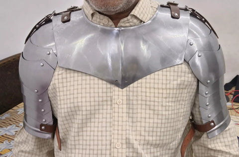 Medieval Iron Gorget With Pauldrons And Gothic Spaulders Armor Set fully wearable with adjustable straps for adults