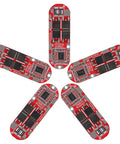 Five Piece Bulletproof BMS Battery Management System For 5 Series Lithium Ion Pack 21 Volt 25 Amp Continuous Charge And Discharge Protection Circuit Board showing five red circuit boards.