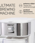Generous 3 Quart White Stainless Steel Iced Tea And Cold Brew Coffee Brewing Pitcher With Adjustable Strength Dial and front view.