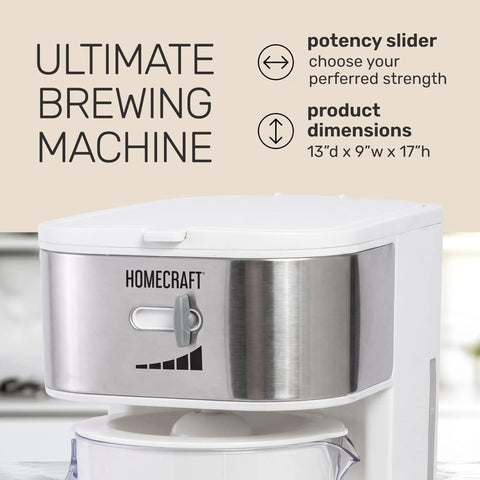 Generous 3 Quart White Stainless Steel Iced Tea And Cold Brew Coffee Brewing Pitcher With Adjustable Strength Dial and front view.