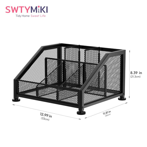 Space Saving Coffee Bar Organizer For Countertop With Tiered Shelves And Removable Top Shelf, black metal K Cup Pod Storage Rack
