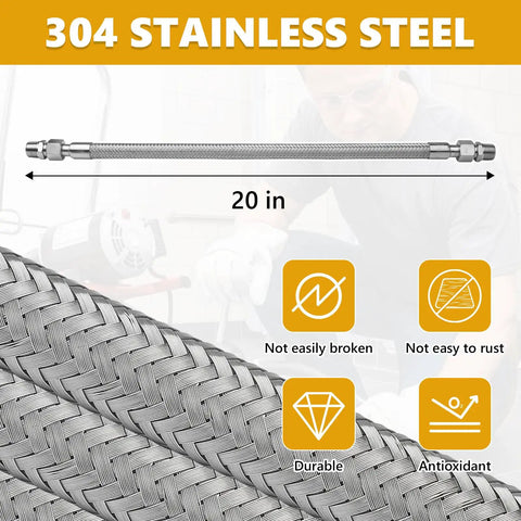 Heavy Duty 20 Inch Air Hose Kit With Three Quarter Inch NPT Fittings For Compressor Systems, 304 stainless steel design