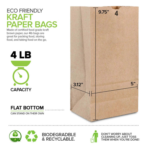 Brown Kraft Paper Lunch Bags 4 Lb Capacity 100 Count Bulk Disposable Sacks For Snacks And Sandwiches Small Blank Bags