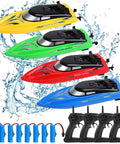 4 Pack Remote Control Boats For Kids And Adults, Totally Fast High Speed 2.4G RC Boat Reaching 10 Km Per Hour, with accessories