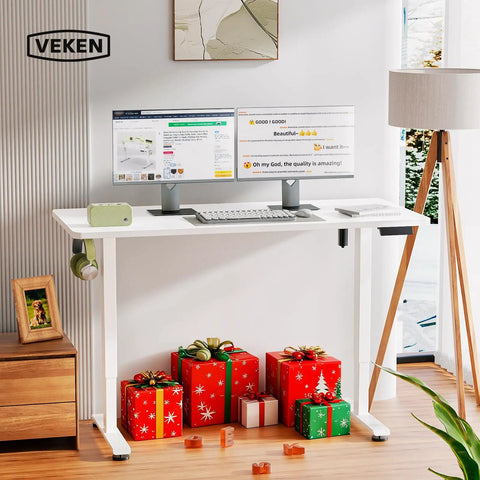 55 Inch Electric Standing Desk With Sit To Stand Height Adjustment And Memory Presets, white desktop, holiday decor