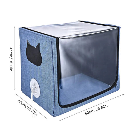 Pet Oxygen Chamber For Small Animals, Multi Function ICU Cage And Nebulizer, 100L clear portable habitat with dimensions visible