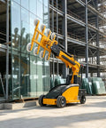 Badass Heavy Duty Glass Vacuum Lifter With Adjustable Electric Suction Cups positioning glass panels at a construction site.