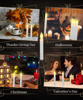 60 Pcs Flameless Led Taper Candles Battery Operated Flickering Warm Light For Weddings And Church Venues White Candles White Light Battery Not Included Realistic Candle Ambiance Safe Durable Decor displayed for various holidays including Thanksgiving, Halloween, Christmas, and Valentine's Day.