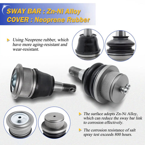 Zinc Nickel Alloy Front Upper And Lower Ball Joints Kit For Chevy Silverado 1500 Suburban 1500 Tahoe Avalanche Express 1500 Escalade 4WD AWD OE Replacement K6540 K6541 front ball joint with neoprene boot