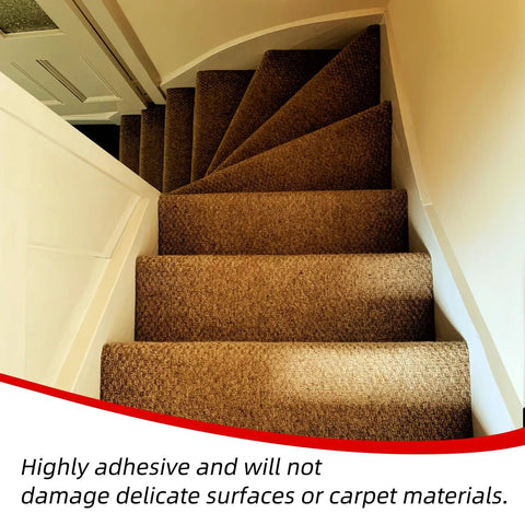 Carpeted stairs showing use of Double Sided Rug Tape Heavy Duty For Area Rugs With Ultra Strong Adhesive Removable And Residue Free