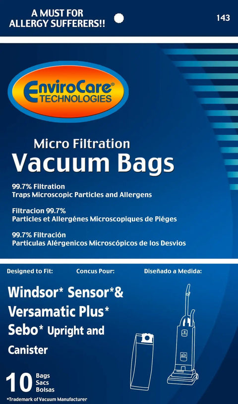 Replacement Micro Filtration Vacuum Bags Pack Of 10 For Windsor Versamatic Sensor package front view with compatibility.