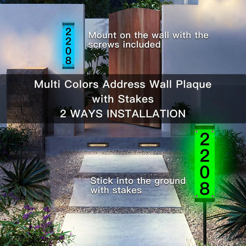 Solar Address Sign With Remote Control LED House Numbers For Outdoor Yard Waterproof Multicolor Plaque with wall and stake installation