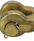 Close-up of Half Inch Clevis Slip Hook Four Pack Grade 70 Heavy Duty Tie Down Hooks For Chains, Yellow Zinc Chromate finish