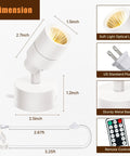 Dimensions and features of the Dope 5W LED Indoor Spotlight Kit With Remote Dimmable And Timer 3 CCT Uplighting for artwork and accents.